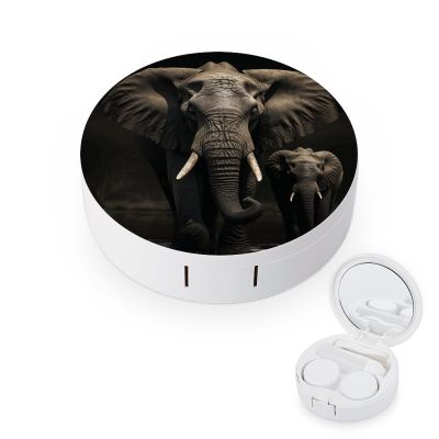 QWHJK Contact Lens Case,Elephant Black Print Plastic Contact Lens Case,contact Lens Care Box,ontact Lens Travel Box