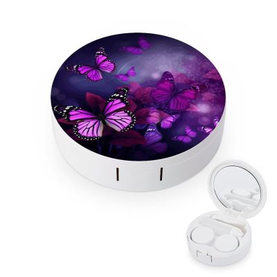 QWHJK Contact Lens Case,Purple Butterflies Print Plastic Contact Lens Case,contact Lens Care Box,ontact Lens Travel Box