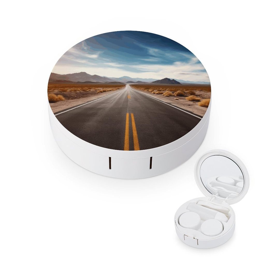 QWHJK Contact Lens Case,Desert Landscape Highway Print Plastic Contact Lens Case,contact Lens Care Box,ontact Lens Travel Box