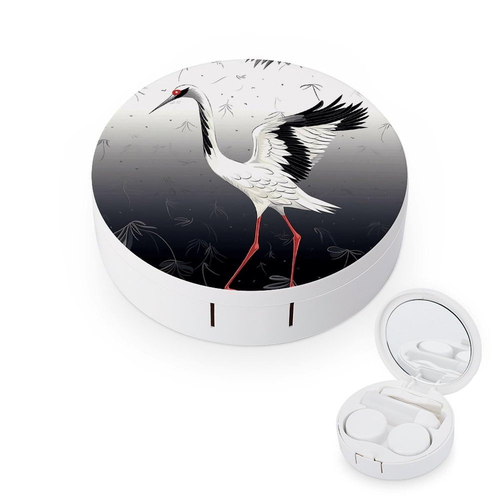 QWHJK Contact Lens Case,Japanese Crane Print Plastic Contact Lens Case,contact Lens Care Box,ontact Lens Travel Box