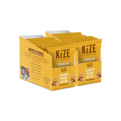 KiZE Energy Bars - Crunchy Peanut Butter - 20-Count - Gluten Free, Dairy Free, Non-GMO, and High Protein Meal Replacement Energy Bars, Clean and Simple Food Ingredients - 7g High Protein Snacks (20 Count)
