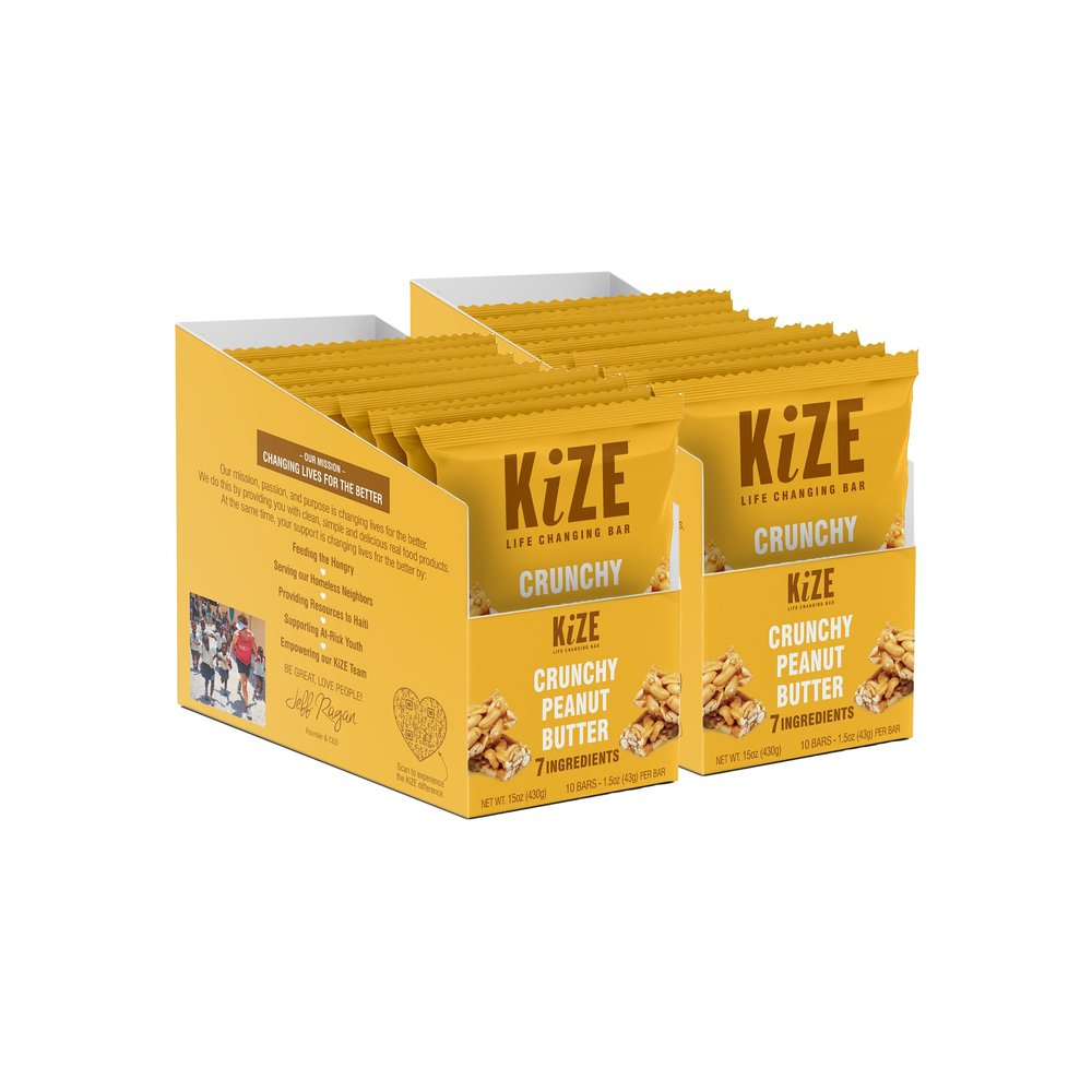 KiZE Energy Bars - Crunchy Peanut Butter - 20-Count - Gluten Free, Dairy Free, Non-GMO, and High Protein Meal Replacement Energy Bars, Clean and Simple Food Ingredients - 7g High Protein Snacks (20 Count)