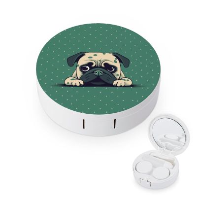 QWHJK Contact Lens Case,Pug Green Polka Dot Print Plastic Contact Lens Case,contact Lens Care Box,ontact Lens Travel Box