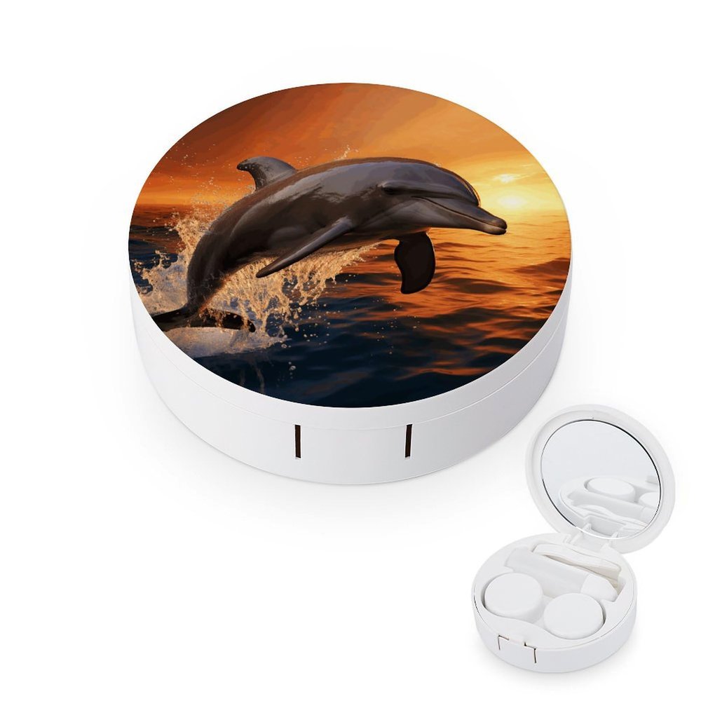 QWHJK Contact Lens Case,Dusk Dolphin Print Plastic Contact Lens Case,contact Lens Care Box,ontact Lens Travel Box