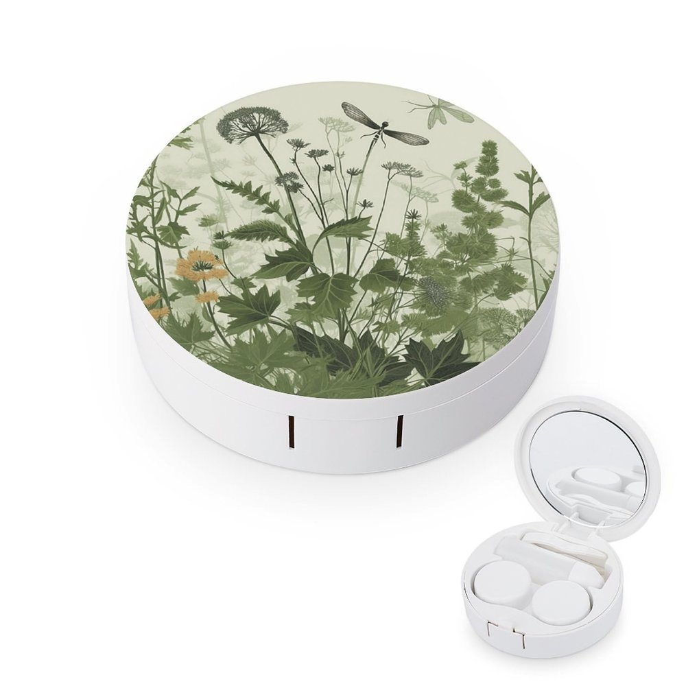 QWHJK Contact Lens Case,Herb with Dragonfly Wings Print Plastic Contact Lens Case,contact Lens Care Box,ontact Lens Travel Box
