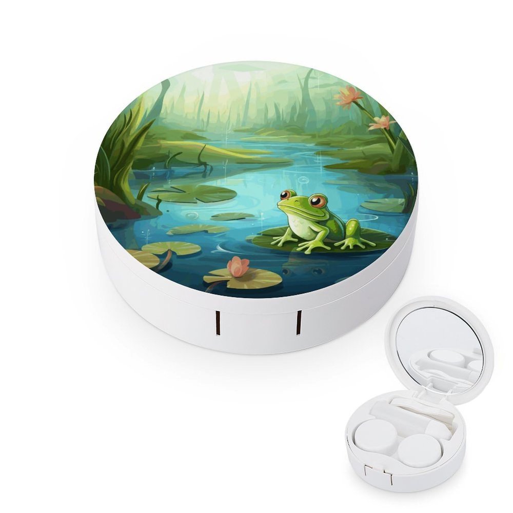 QWHJK Contact Lens Case,Frog in A Pond Print Plastic Contact Lens Case,contact Lens Care Box,ontact Lens Travel Box