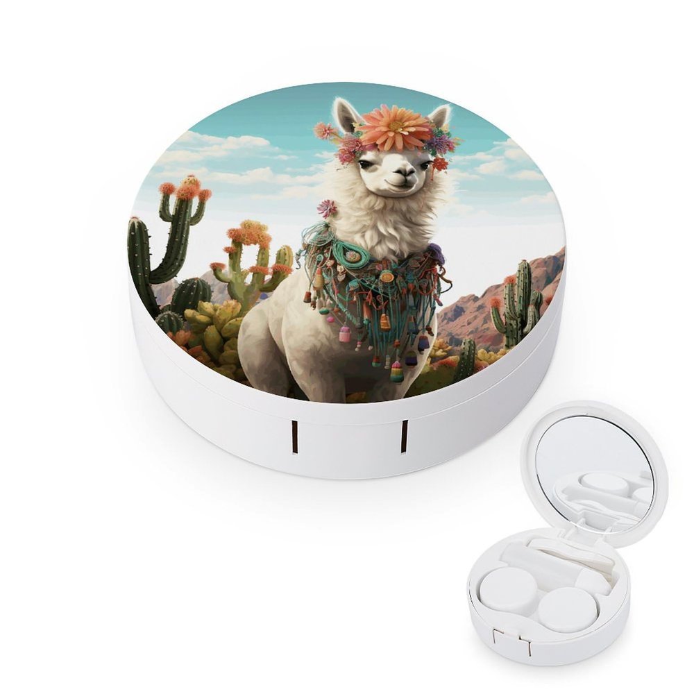 QWHJK Contact Lens Case,Mexican Llama Cactus Print Plastic Contact Lens Case,contact Lens Care Box,ontact Lens Travel Box