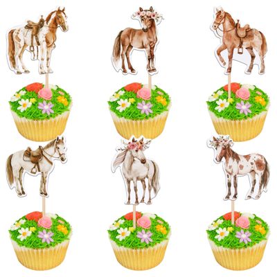 36 PCS Horse Cupcake Toppers Assembled Animal Horse Cupcake Picks Rquestrain Horse Racing Cupcake Decoration for Wild Horse Racing Theme Baby Shower Birthday Party Cake Decorations Supplies