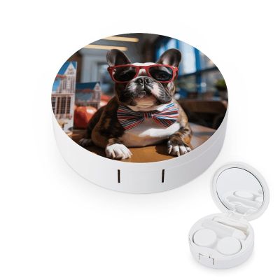 QWHJK Contact Lens Case,Bulldog Wearing Sunglasses Print Plastic Contact Lens Case,contact Lens Care Box,ontact Lens Travel Box
