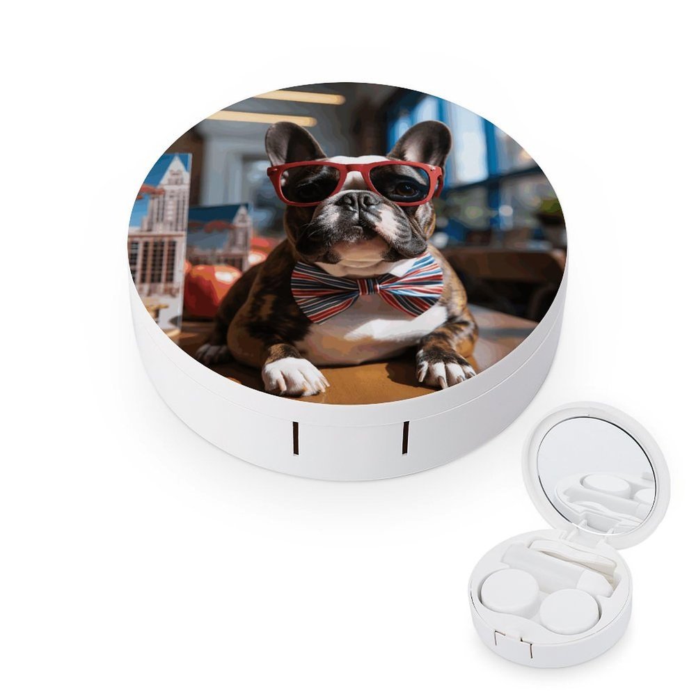 QWHJK Contact Lens Case,Bulldog Wearing Sunglasses Print Plastic Contact Lens Case,contact Lens Care Box,ontact Lens Travel Box