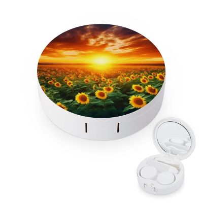 QWHJK Contact Lens Case,Sunflower Field And Sunset Print Plastic Contact Lens Case,contact Lens Care Box,ontact Lens Travel Box