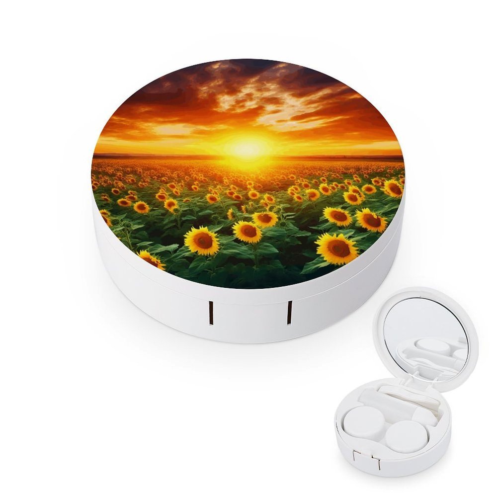 QWHJK Contact Lens Case,Sunflower Field And Sunset Print Plastic Contact Lens Case,contact Lens Care Box,ontact Lens Travel Box