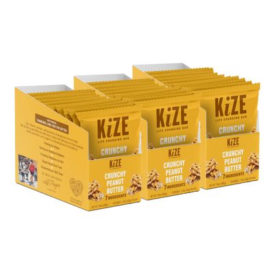KiZE Energy Bars - Crunchy Peanut Butter - 30-Count - Gluten Free, Dairy Free, Non-GMO, and High Protein Meal Replacement Energy Bars, Clean and Simple Food Ingredients - 7g High Protein Snacks (30 Count)