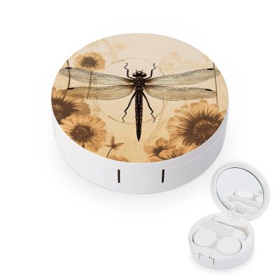 QWHJK Contact Lens Case,Dragonfly on Sunflower Print Plastic Contact Lens Case,contact Lens Care Box,ontact Lens Travel Box