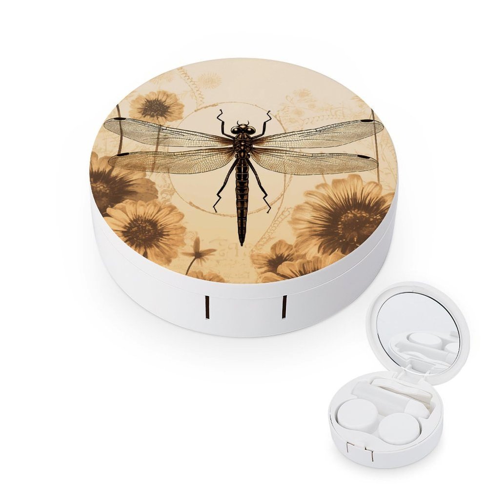 QWHJK Contact Lens Case,Dragonfly on Sunflower Print Plastic Contact Lens Case,contact Lens Care Box,ontact Lens Travel Box
