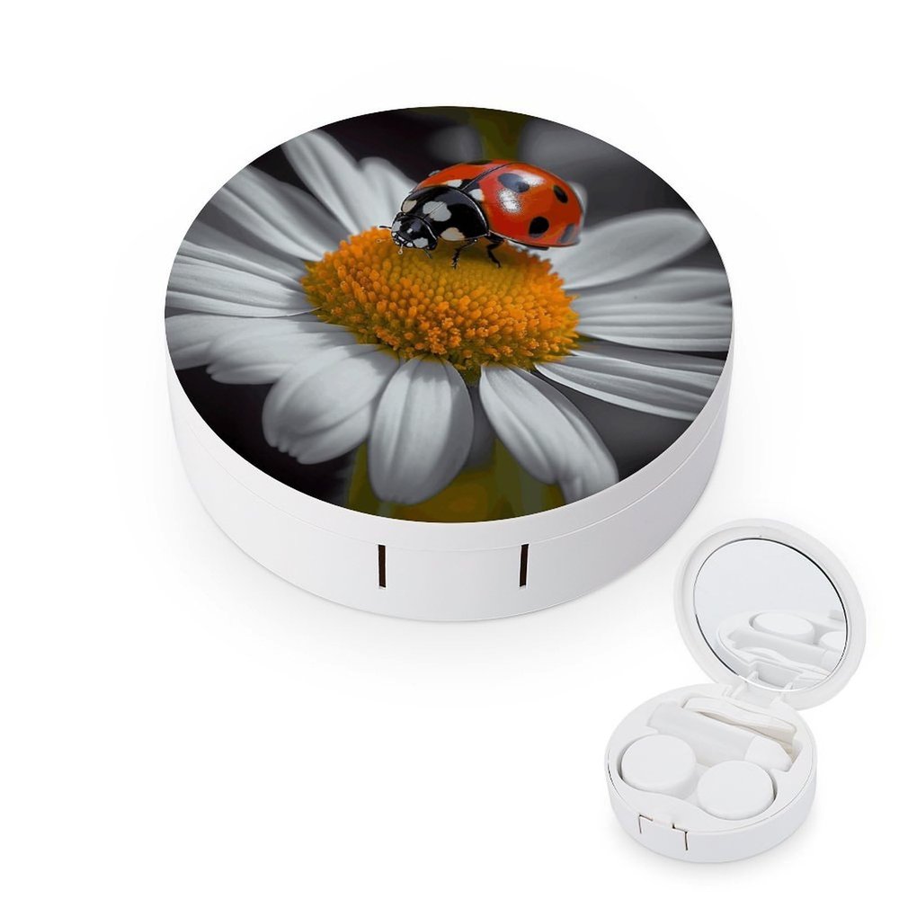 QWHJK Contact Lens Case,Ladybug Daisy Print Plastic Contact Lens Case,contact Lens Care Box,ontact Lens Travel Box
