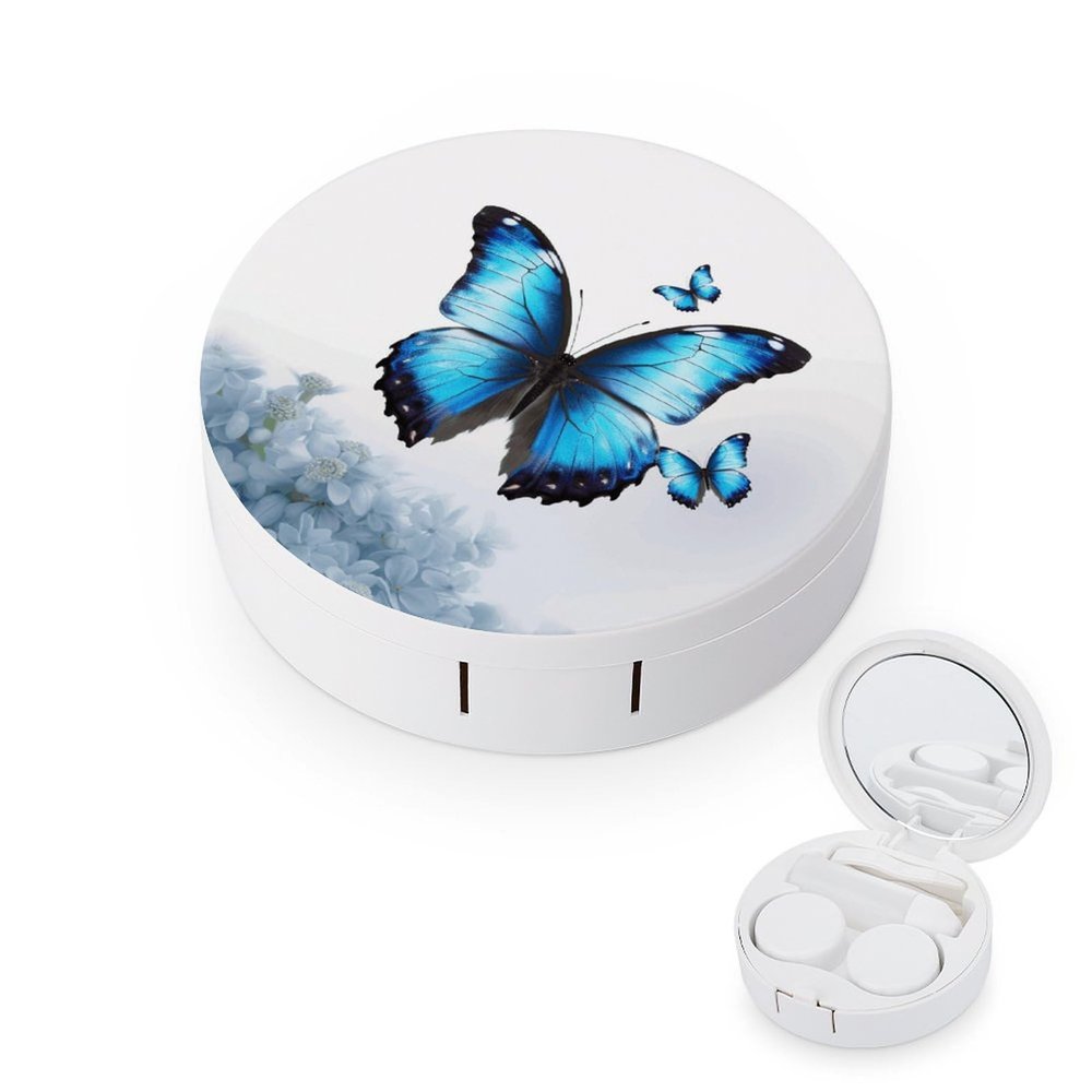 QWHJK Contact Lens Case,Blue Butterfly Print Plastic Contact Lens Case,contact Lens Care Box,ontact Lens Travel Box