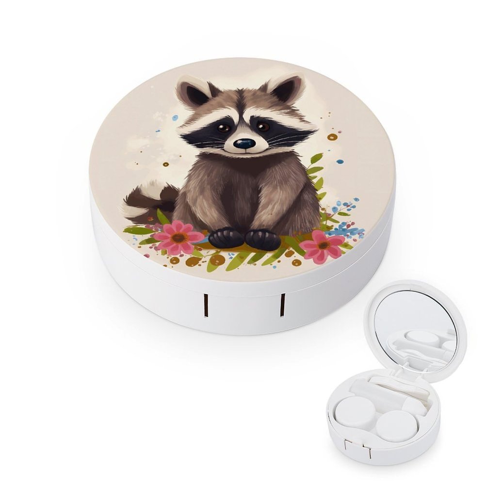 QWHJK Contact Lens Case,Raccoon Print Plastic Contact Lens Case,contact Lens Care Box,ontact Lens Travel Box