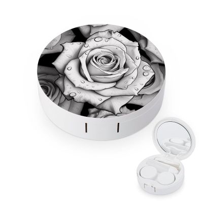 QWHJK Contact Lens Case,Black White Rose Print Plastic Contact Lens Case,contact Lens Care Box,ontact Lens Travel Box