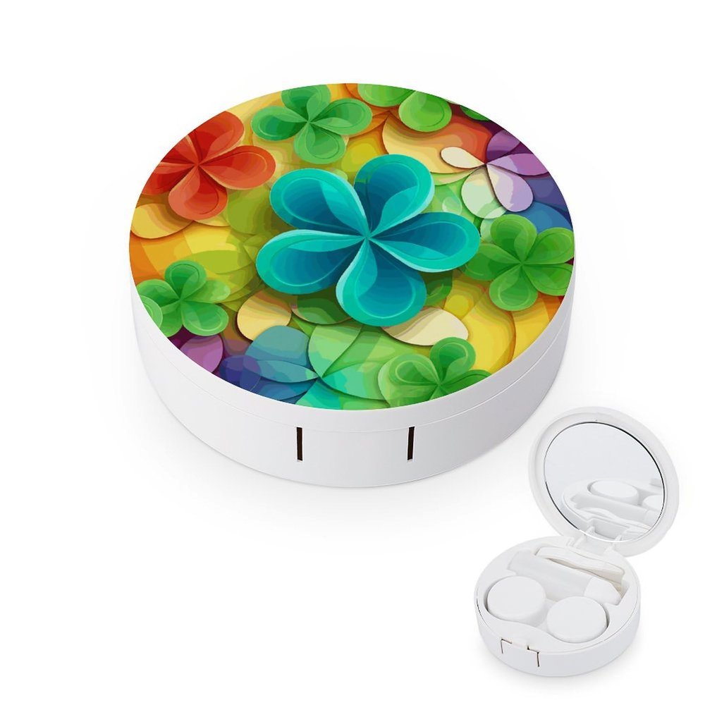 QWHJK Contact Lens Case,Rainbow Circle Shamrock Print Plastic Contact Lens Case,contact Lens Care Box,ontact Lens Travel Box