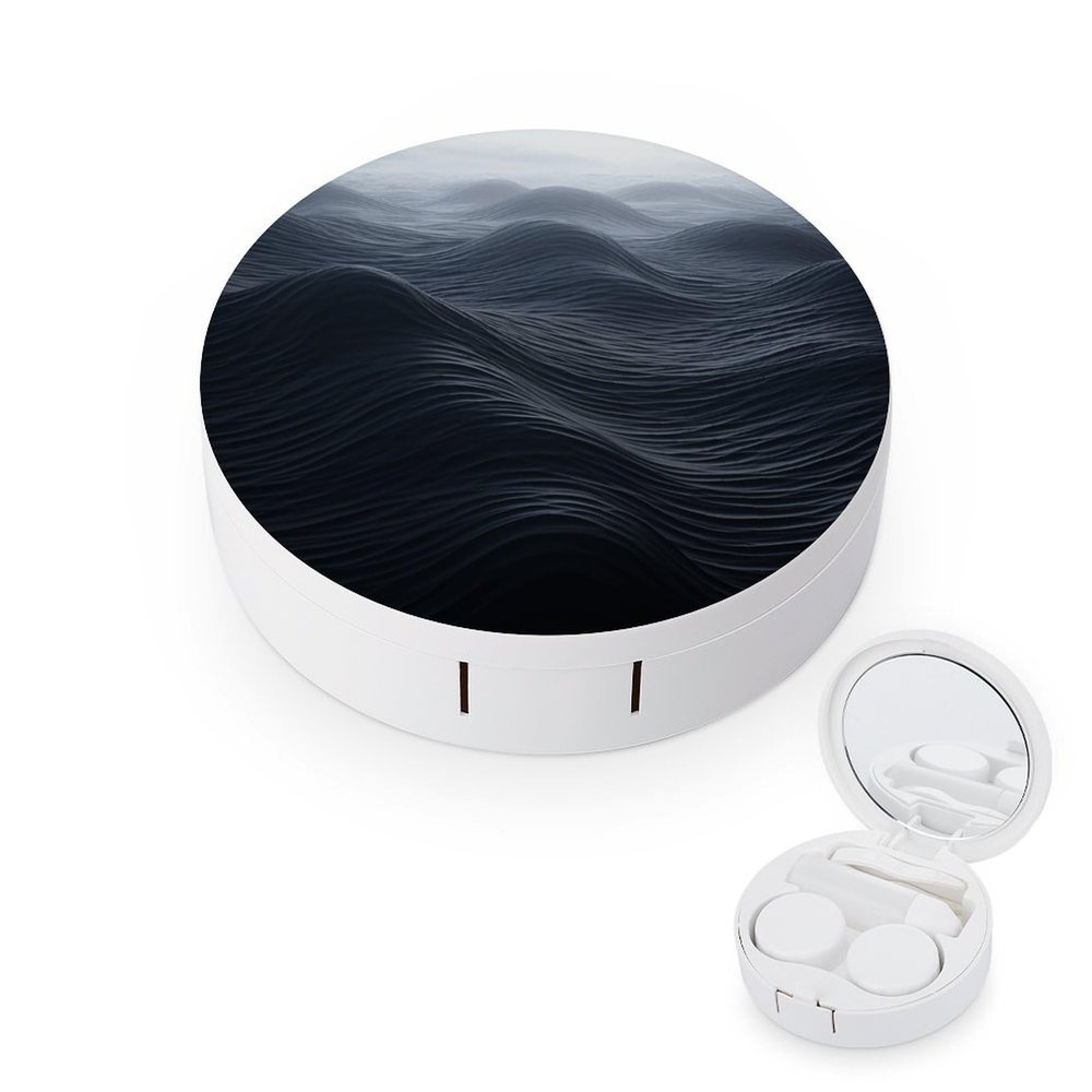QWHJK Contact Lens Case,Deep Black Waves Print Plastic Contact Lens Case,contact Lens Care Box,ontact Lens Travel Box