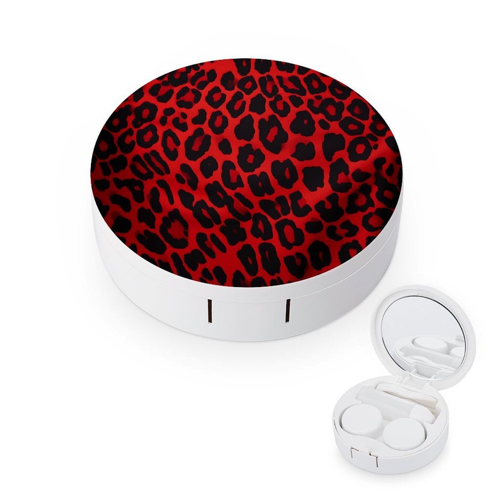 QWHJK Contact Lens Case,Red Leopard Pattern Print Plastic Contact Lens Case,contact Lens Care Box,ontact Lens Travel Box
