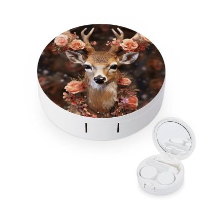 QWHJK Contact Lens Case,Deer Wearing Flowers Print Plastic Contact Lens Case,contact Lens Care Box,ontact Lens Travel Box