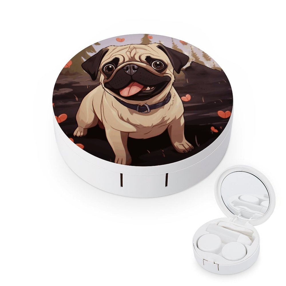 QWHJK Contact Lens Case,Cute Pug Print Plastic Contact Lens Case,contact Lens Care Box,ontact Lens Travel Box