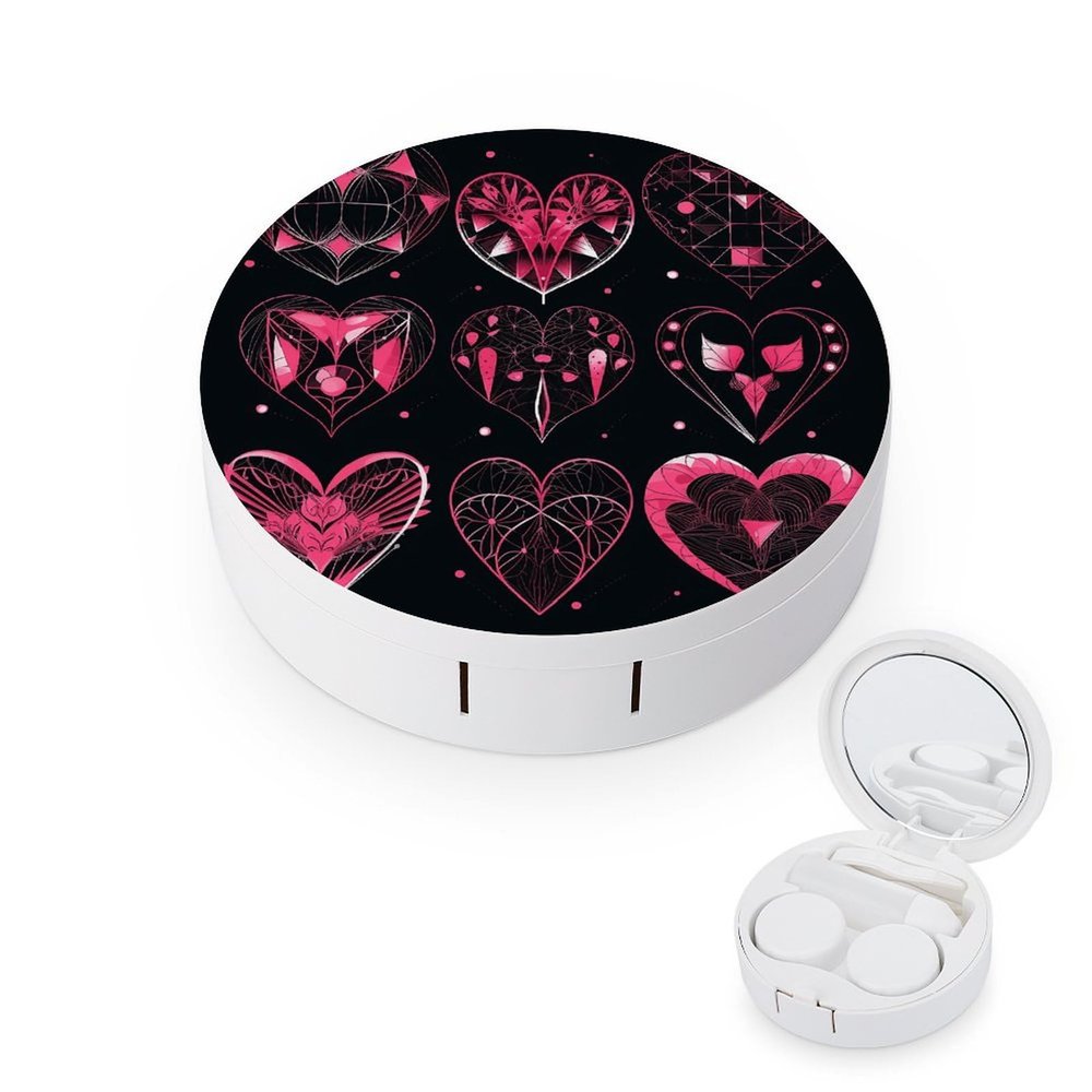QWHJK Contact Lens Case,Different Designs of Heart Print Plastic Contact Lens Case,contact Lens Care Box,ontact Lens Travel Box