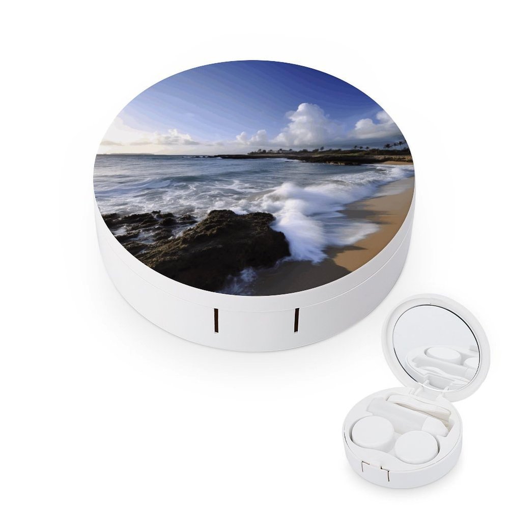 QWHJK Contact Lens Case,Puerto Rico - Beach Print Plastic Contact Lens Case,contact Lens Care Box,ontact Lens Travel Box