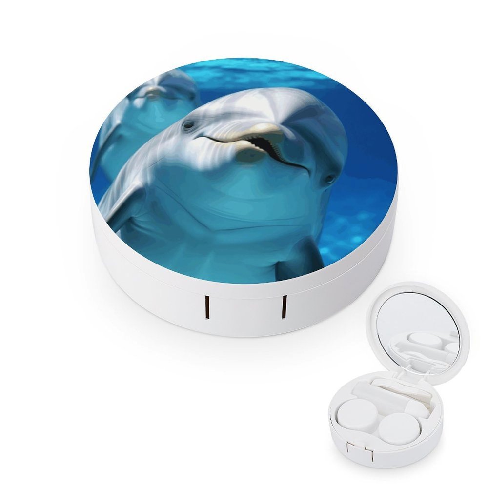 QWHJK Contact Lens Case,Dolphin with A Smile Print Plastic Contact Lens Case,contact Lens Care Box,ontact Lens Travel Box