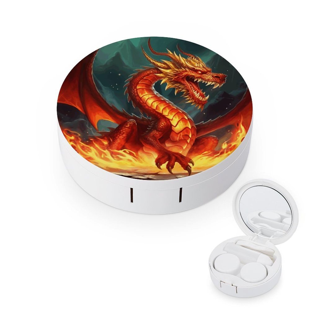 QWHJK Contact Lens Case,Dragon King in Fire Print Plastic Contact Lens Case,contact Lens Care Box,ontact Lens Travel Box