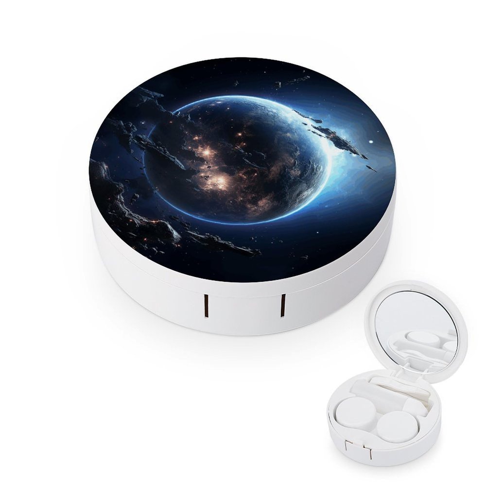 QWHJK Contact Lens Case,Earth And Moon Print Plastic Contact Lens Case,contact Lens Care Box,ontact Lens Travel Box