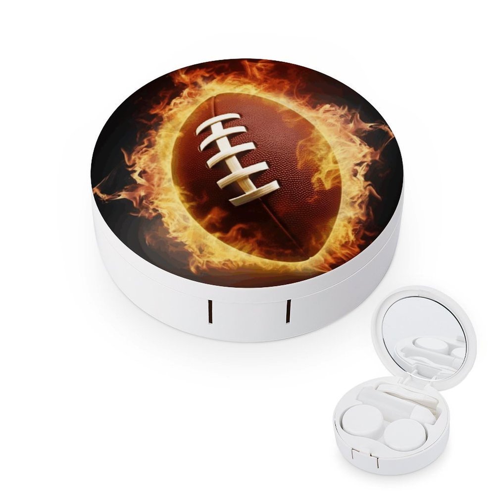 QWHJK Contact Lens Case,Flaming American Football Print Plastic Contact Lens Case,contact Lens Care Box,ontact Lens Travel Box