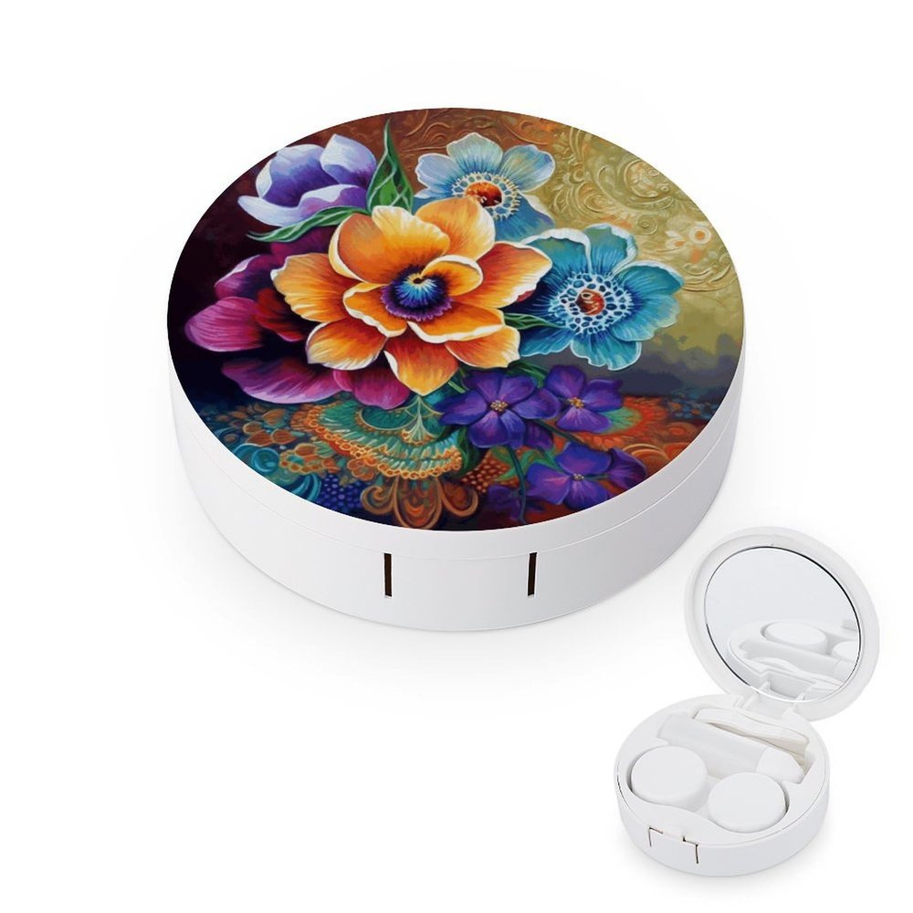 QWHJK Contact Lens Case,Flower Diamond Painting Print Plastic Contact Lens Case,contact Lens Care Box,ontact Lens Travel Box