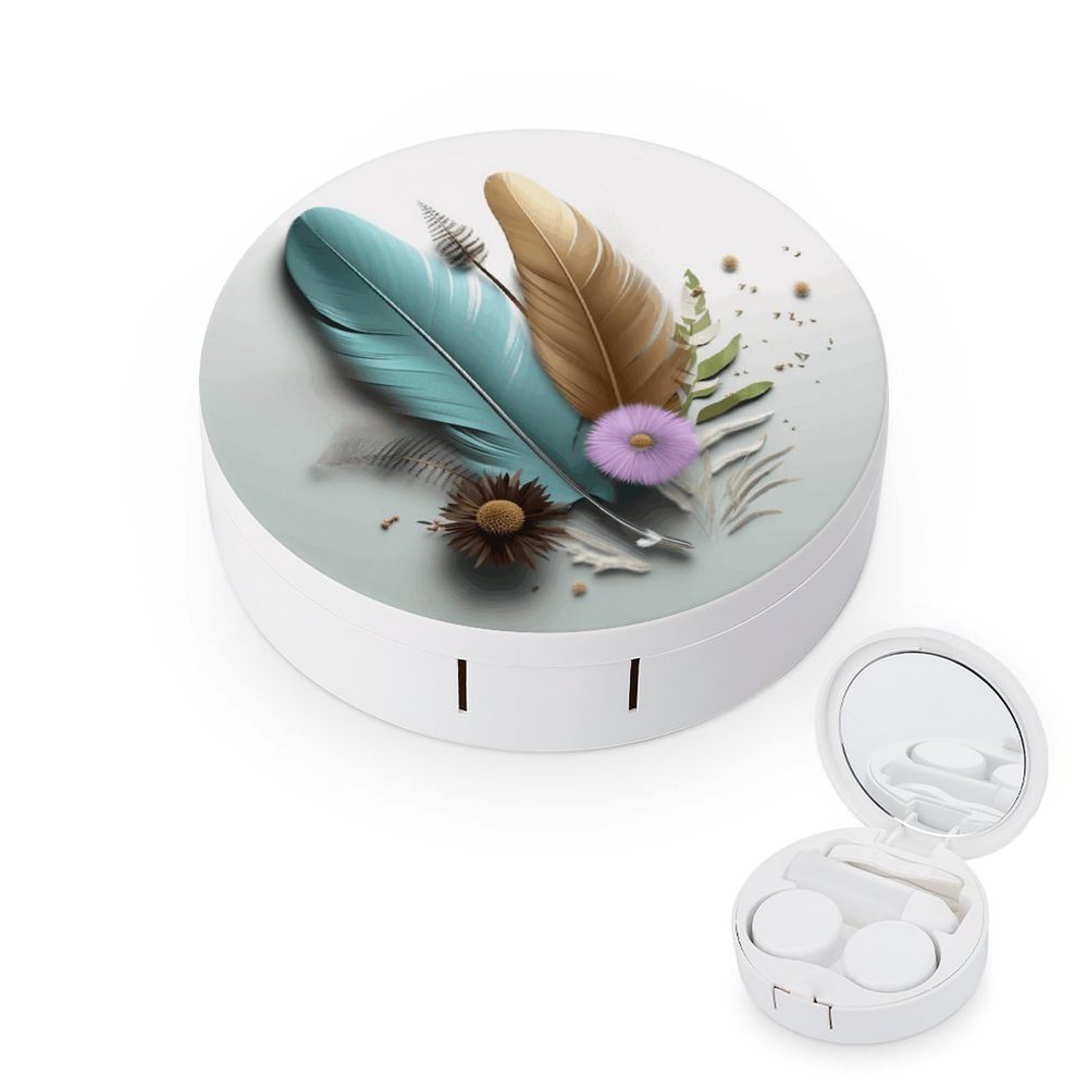 QWHJK Contact Lens Case,Feather Flower Print Plastic Contact Lens Case,contact Lens Care Box,ontact Lens Travel Box