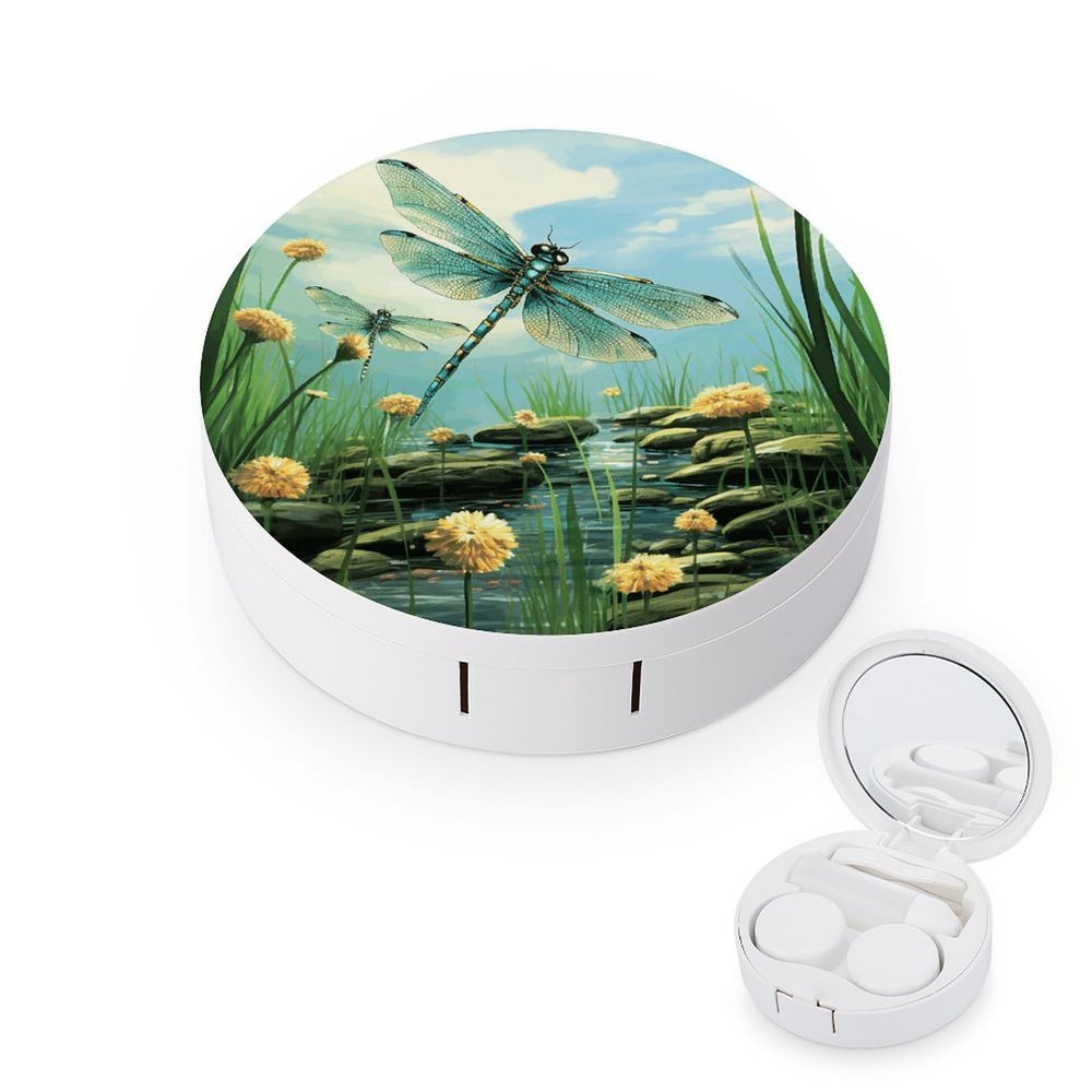 QWHJK Contact Lens Case,Dragonflies in Flight Print Plastic Contact Lens Case,contact Lens Care Box,ontact Lens Travel Box