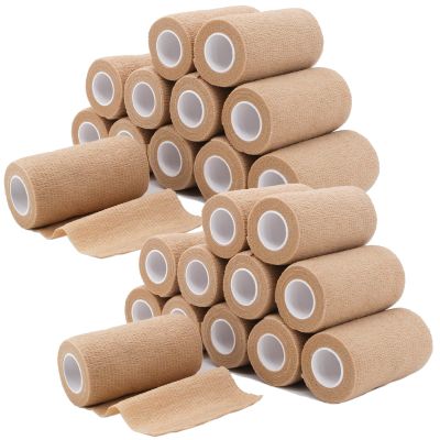 24 Rolls Self Adhesive Bandage Wrap, Vet Wrap 4 Inch for Horses Dogs Wounds Care Dressings, Elastic Self Stick Cohesive Bandage Wrap, Wrist, Sports, Ankle Tape Leg Wraps (Brown)