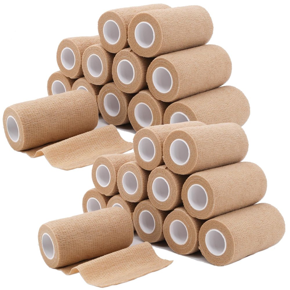 24 Rolls Self Adhesive Bandage Wrap, Vet Wrap 4 Inch for Horses Dogs Wounds Care Dressings, Elastic Self Stick Cohesive Bandage Wrap, Wrist, Sports, Ankle Tape Leg Wraps (Brown)