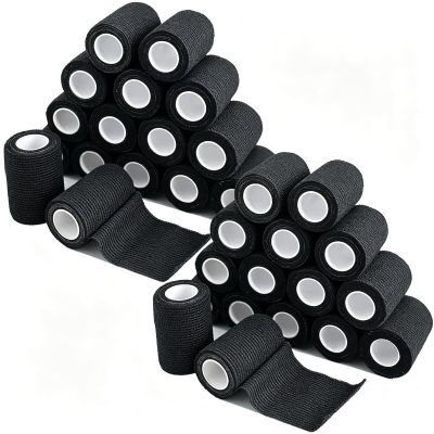 24 Rolls Self Adhesive Bandage Wrap, Vet Wrap 2 Inch, Dogs Bandages for Wounds Care Dressings, Elastic Self Stick Cohesive Bandage Wrap, Leg Wraps, Wrist Tape, Ankle, Sports, Tatto Grip Tape (Black)