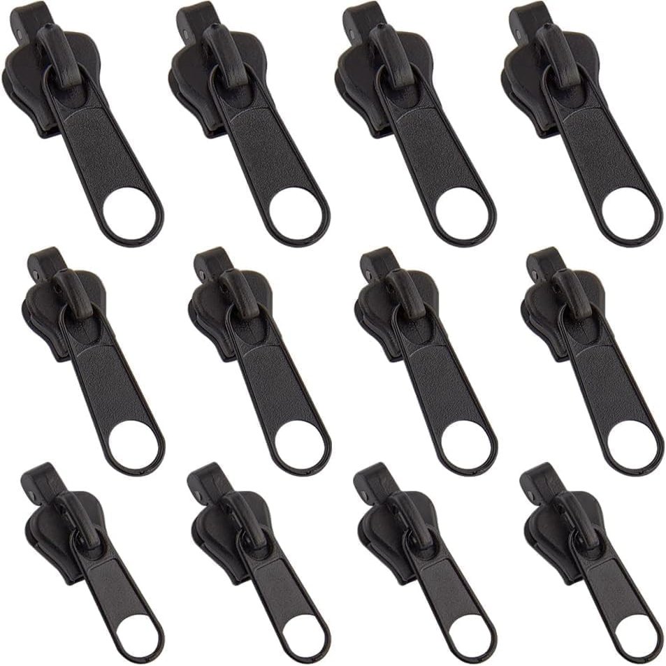 12 Pcs Black Fix Zip Puller -3 Sizes Zip Slider Repair Kit -Zipper Set for Jacket,Luggage,Backpacks Practical Accessories Travel -Kit Fix Black Zipper Rescue