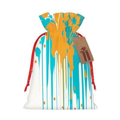 Colorful spray art pattern Fabric Drawstring Gift Bags, Reusable Christmas Sacks Xmas Presents Party FavorRed,M