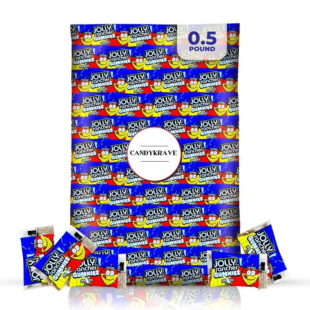 CandyKrave Joly Ranchers Misfits - 2 Flavors in 1 Gummies (20 Pieces) - Snack Size Bag Individually Wrapped 2 Flavor Sour Joly Ranchers Candy Gummy Bears Bulk - 0.5 Pound