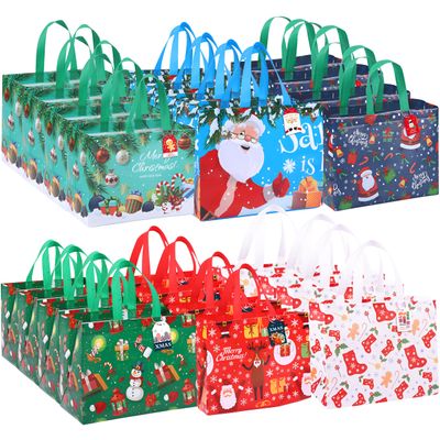 24 Pcs Non-Woven Christmas Gift Bags Set With 6 Festive Designs , Tags & Ropes Included , Durable & Reusable Holiday Totes for Presents , Gift bags , gift bags with handles , Size 32* 25*17 CM