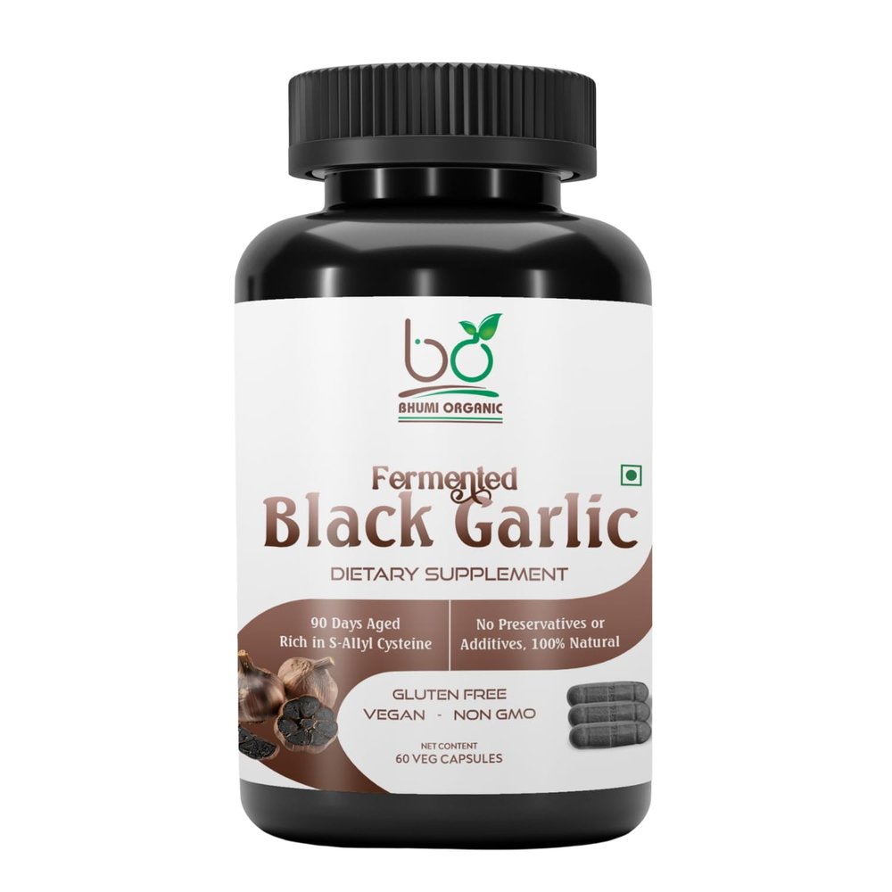 Bhumi Organic Aged and Fermented Black Garlic Capsules, 60 Veg Capsules, 500 mg