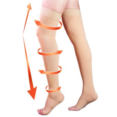 20-30 mmHg Compression Stockings for Women & Men, Thigh High Compression Socks Open Toe, Silicone Dot Band (Nude, Small)
