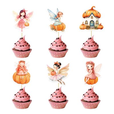 24Pcs Pumpkin Cupcake Toppers Flower Fairy Pumpkin Cupcake Picks Fall Harvest Theme Thanksgiving Baby Shower Party Supplies