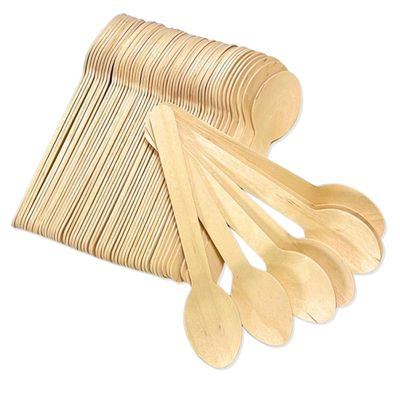 6.5 Disposable Wooden Spoons, Flatware For Camping Catering Picnic BBQ Party (100 Pcs)