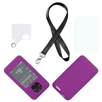 Silicone case for Dexcom G7 & G6 Receiver (Includes Lanyard + Lanyard Patch + Screen Protector) (Dpurple)