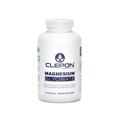 CLEPON Magnesium Glycinate - 100% Chelated for High Absorption - 180 Capsules - 100mg Elemental Magnesium per Capsule - Relaxation, Muscle Cramps Relief & Sleep Support - 3rd Party Tested, Vegan